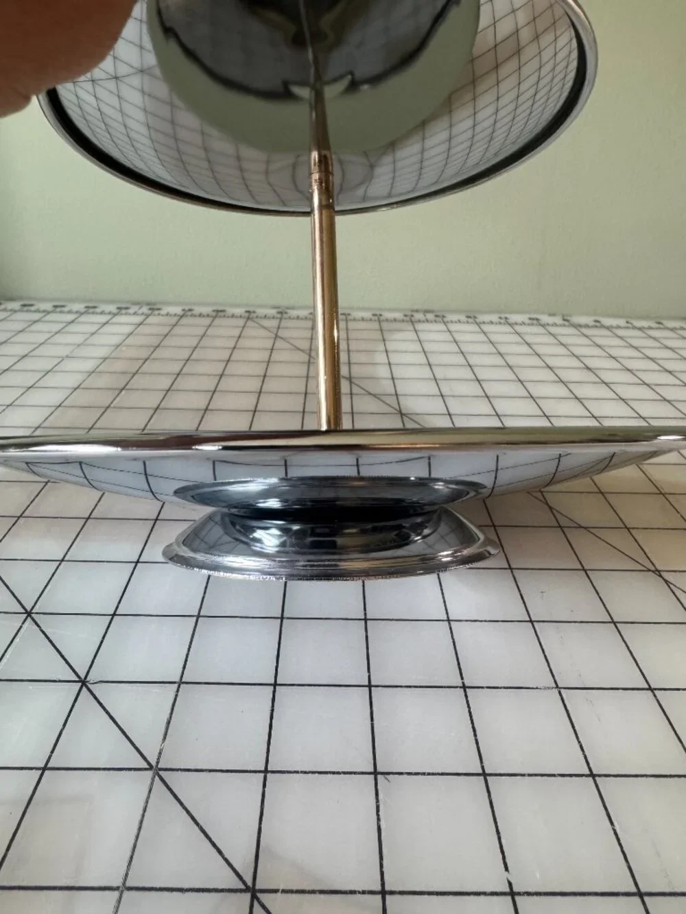 Vintage Kromex 2 Tier Chrome Tidbit Serving Tray MCM Dessert Stand Gold Handle